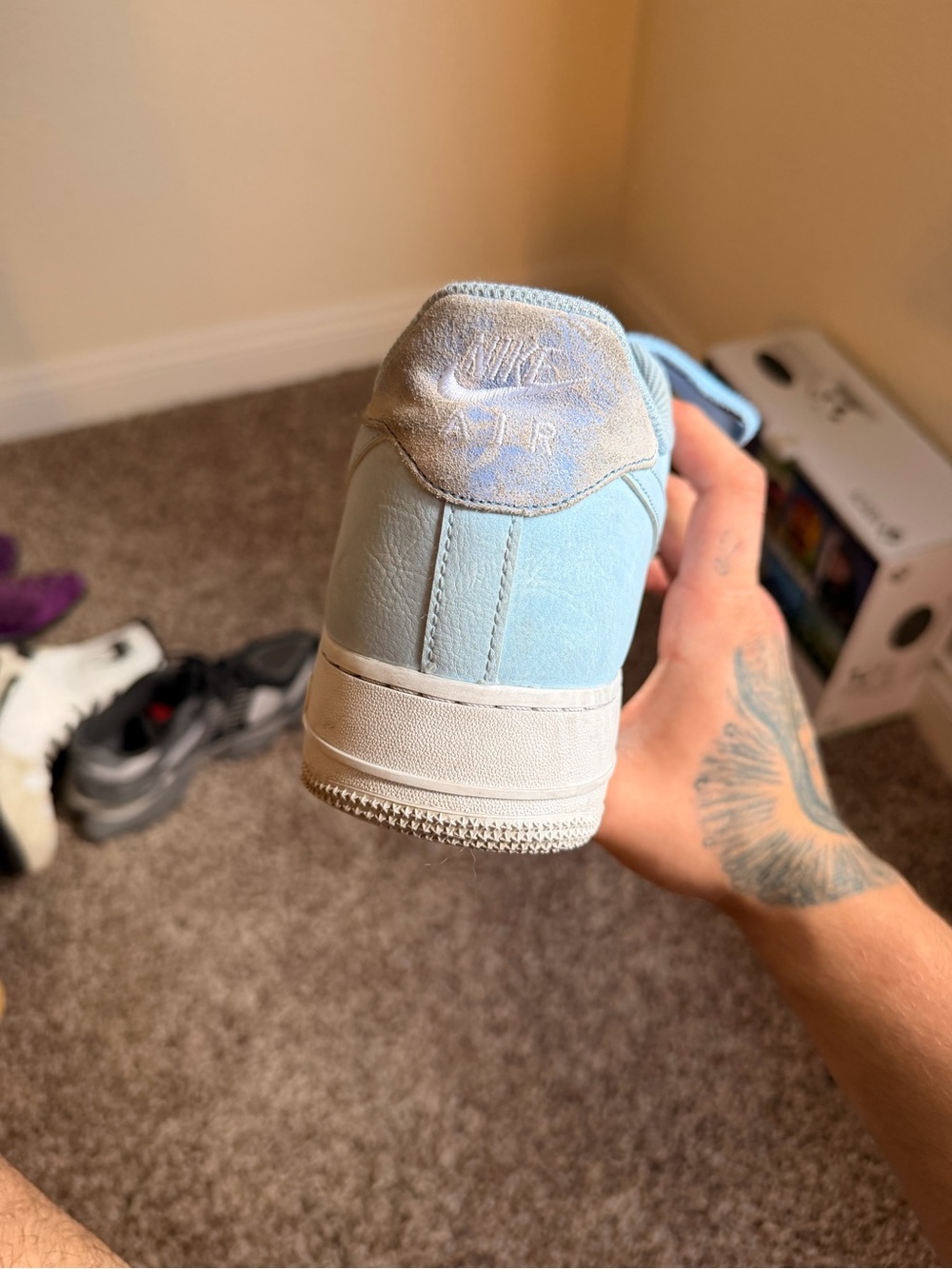 Nike Men's Light Blue and White Air Force 1 Low - Picture 9 of 13